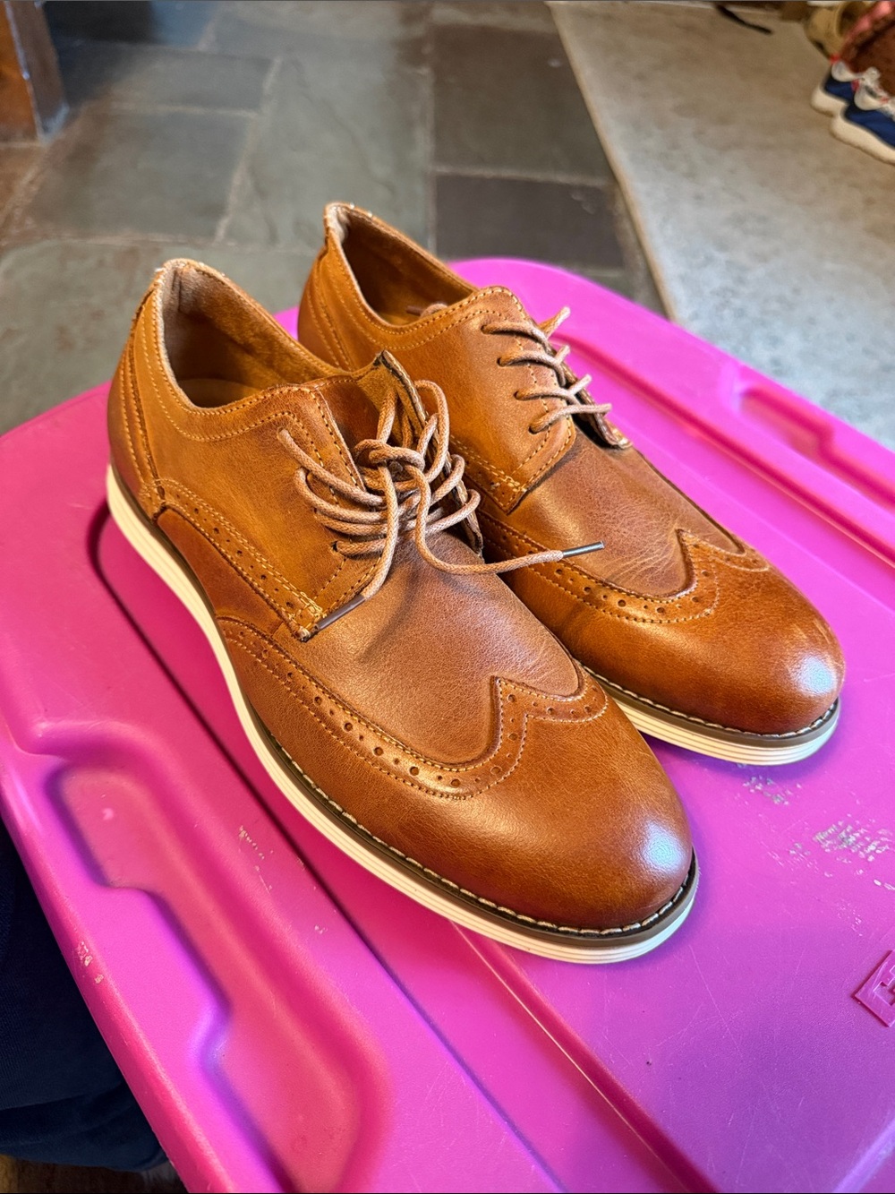 Vostey Brown Leather Wingtip Derby Shoes
